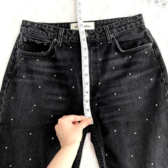 Reformation Pacific Black Studded Harley High Rise Slim Straight Jeans 29 - Picture 11 of 12